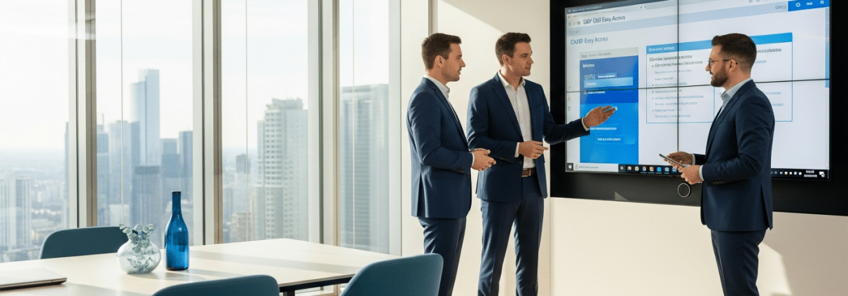 SAP-HCM-Berater besprechen im Glasbüro die DSGVO-konforme Datenlöschung mit SAP ILM